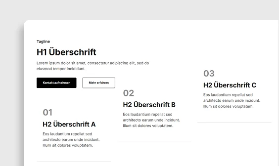 Beispiel eines Webdesign-Layouts mit Typografie- und Überschriftenstruktur für SEO-optimierte Seiten