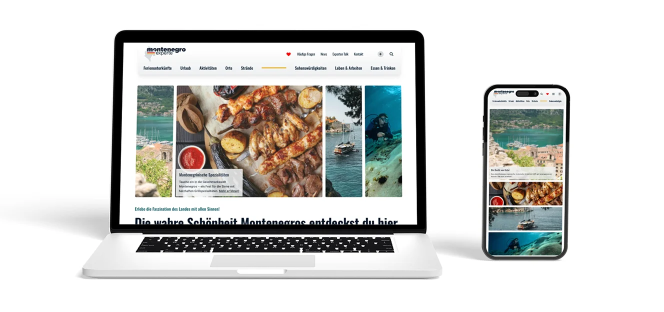 Moderne Website-Ansicht von montenegro-experte.de auf Laptop und Smartphone